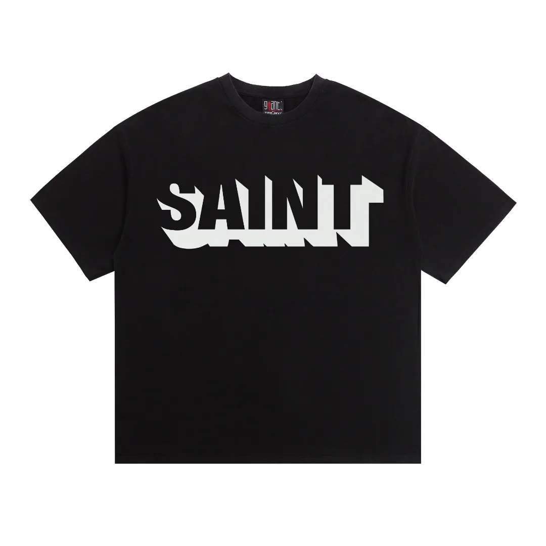 SAINT Michael "Saint letter print" washed and distressed retro Vintage loose short-sleeved T-shirt. Digital white ink direct printing. The fabric is breathable and the pattern is three-dimensional and clear. Fabric: Double yarn 240g Style number: S933 Size: S-M-L-XL Color: Washed black Price: P118